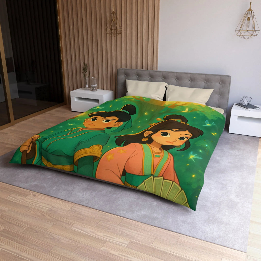 Housse de Couette Féérique Enfants avec Arbre Lumineux et Personnages Style Fantasy Coloré