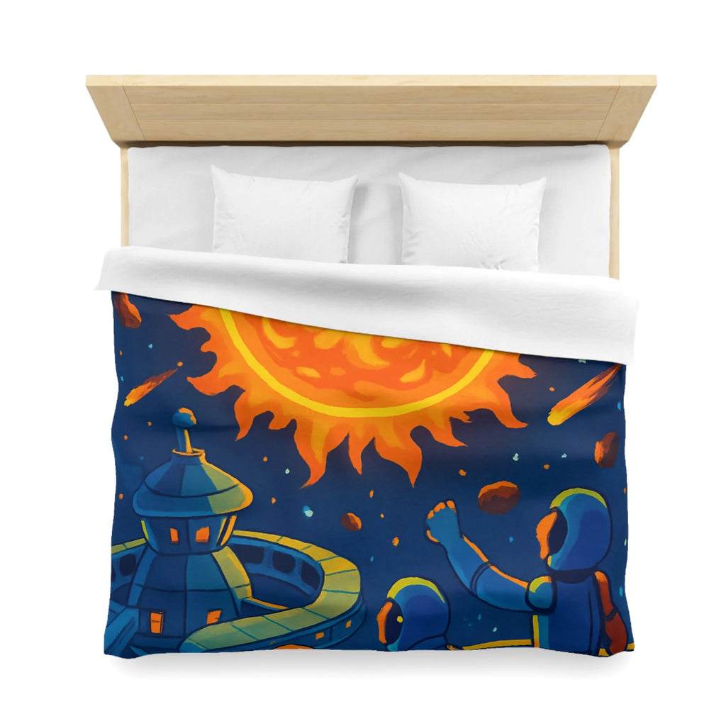 Housse de couette colorée avec scène spatiale vibrante pour chambre moderne et vive