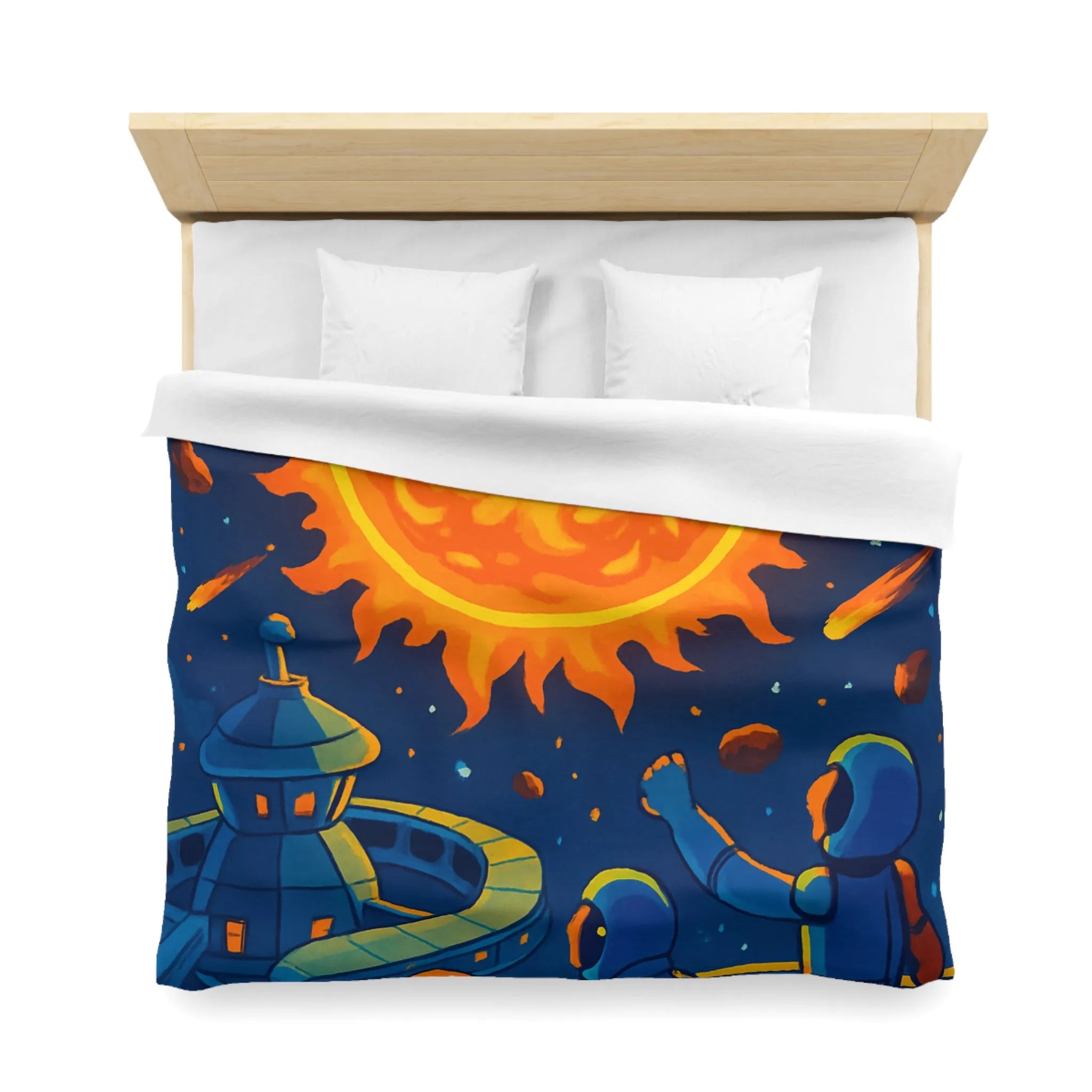 Housse de couette colorée avec scène spatiale vibrante pour chambre moderne et vive