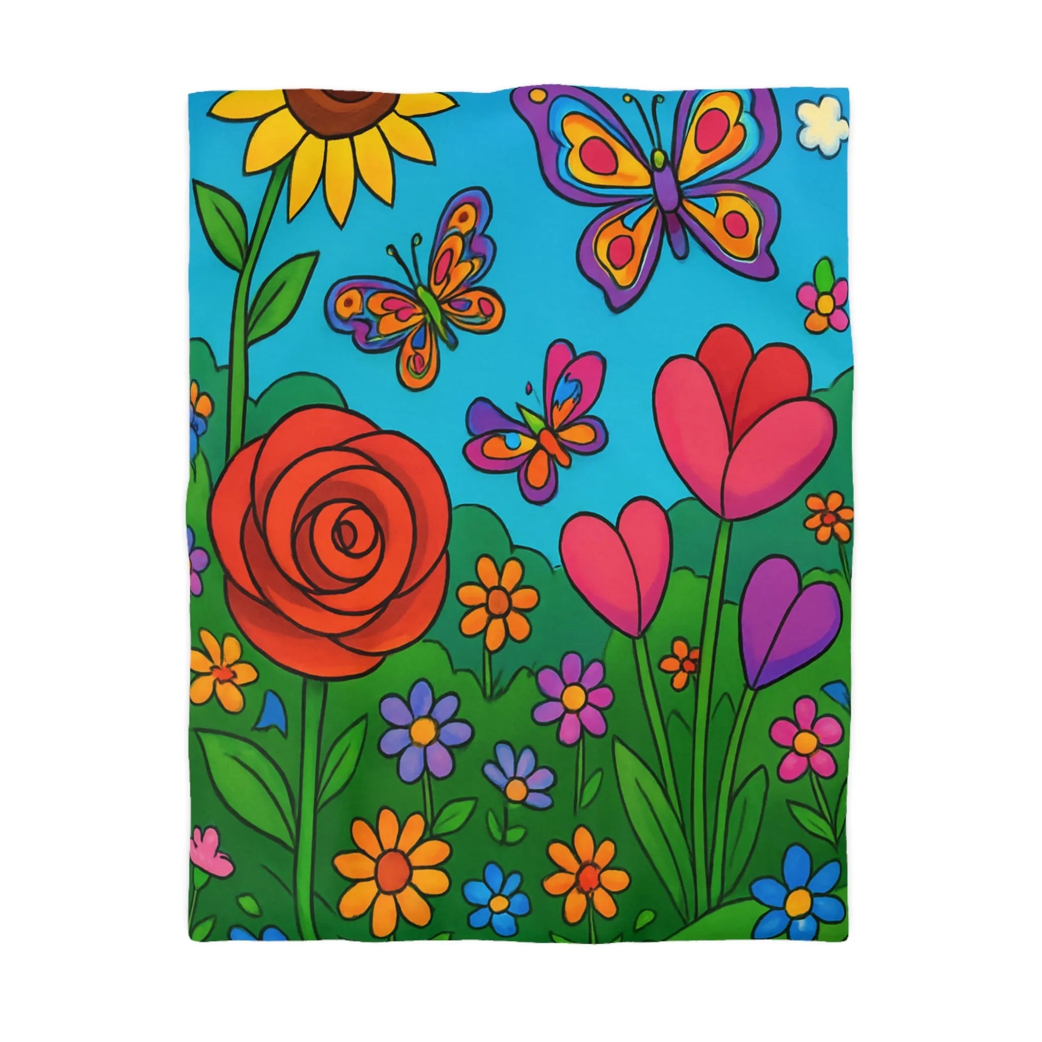 Housse de Couette Florale Colorée avec Papillons Idéale pour Décoration de Chambre Vive