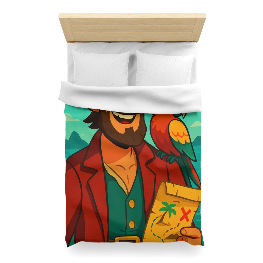 Housse de couette pirate aventurier avec perroquet coloré et carte au trésor illustrée