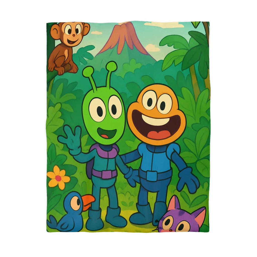 Housse de couette colorée avec animaux et extraterrestres dans une jungle animée