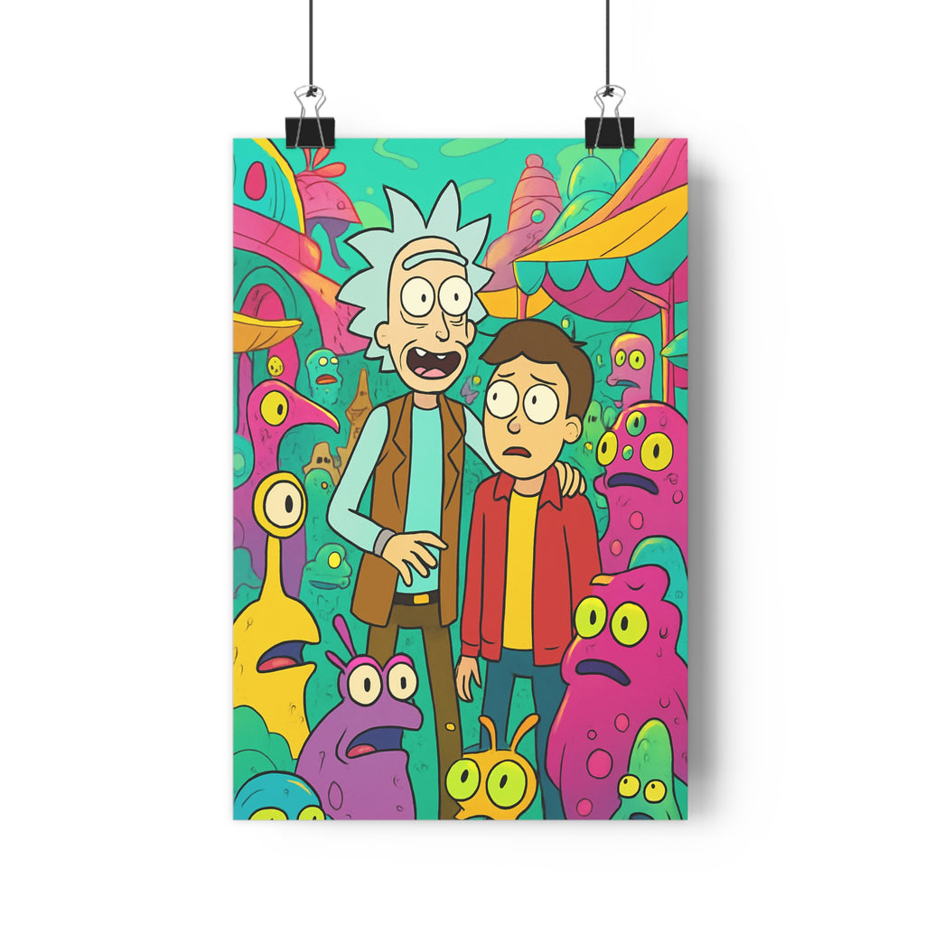 Poster décoratif extraterrestre rose jaune turquoise animation surréaliste mystérieux aventure enfant chambre salon unique