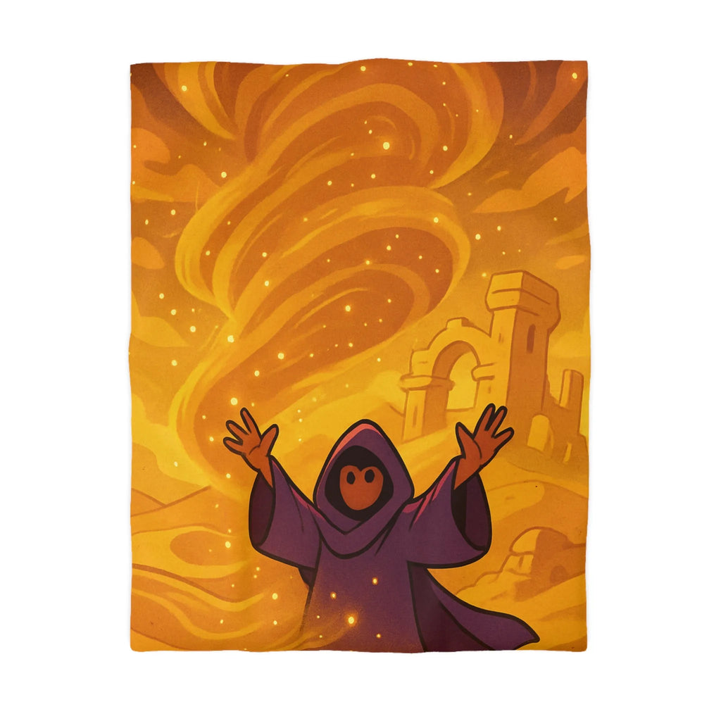 Housse de Couette Envoûtante avec Sorcier et Tempête de Sable en Arrière-Plan Mystique