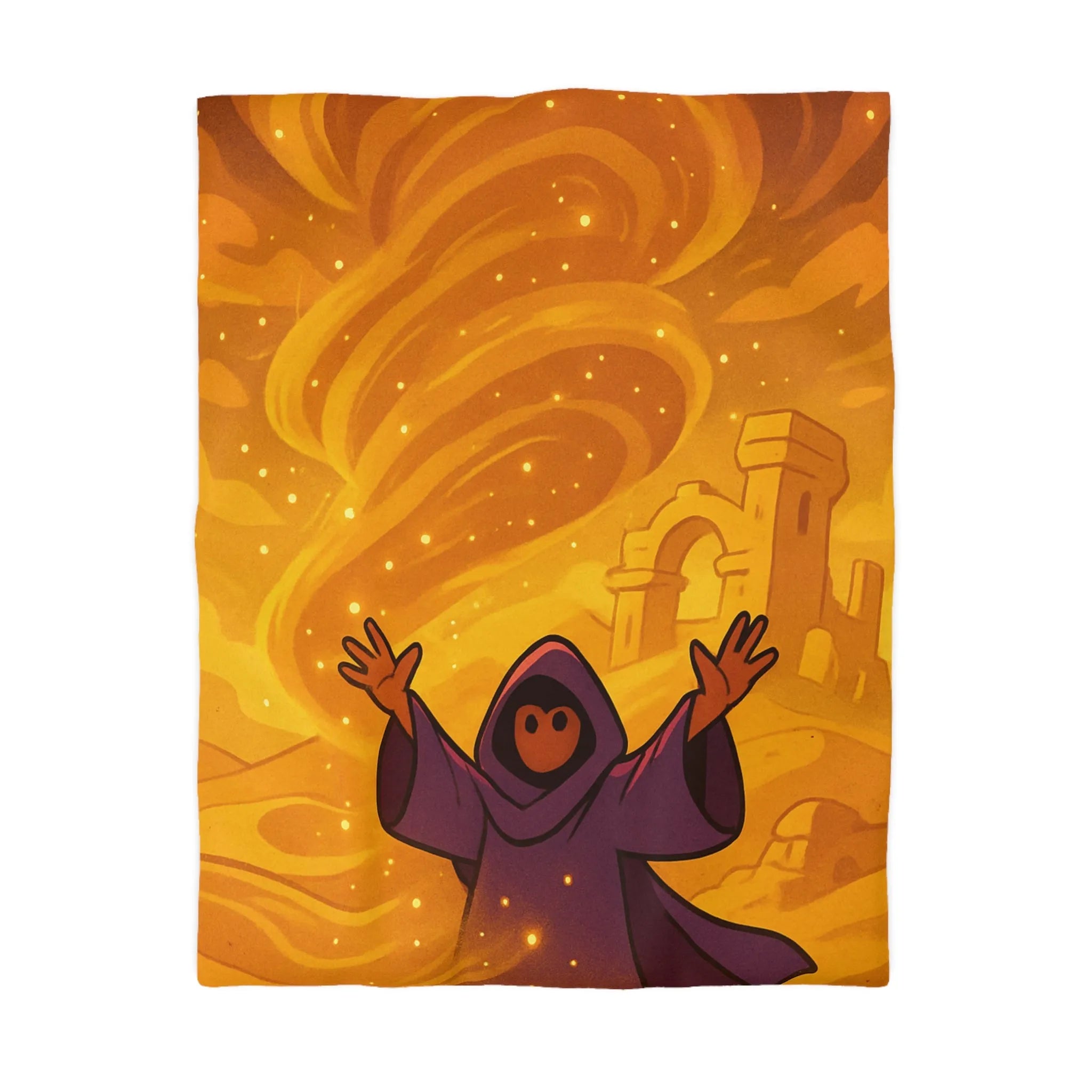 Housse de Couette Envoûtante avec Sorcier et Tempête de Sable en Arrière-Plan Mystique