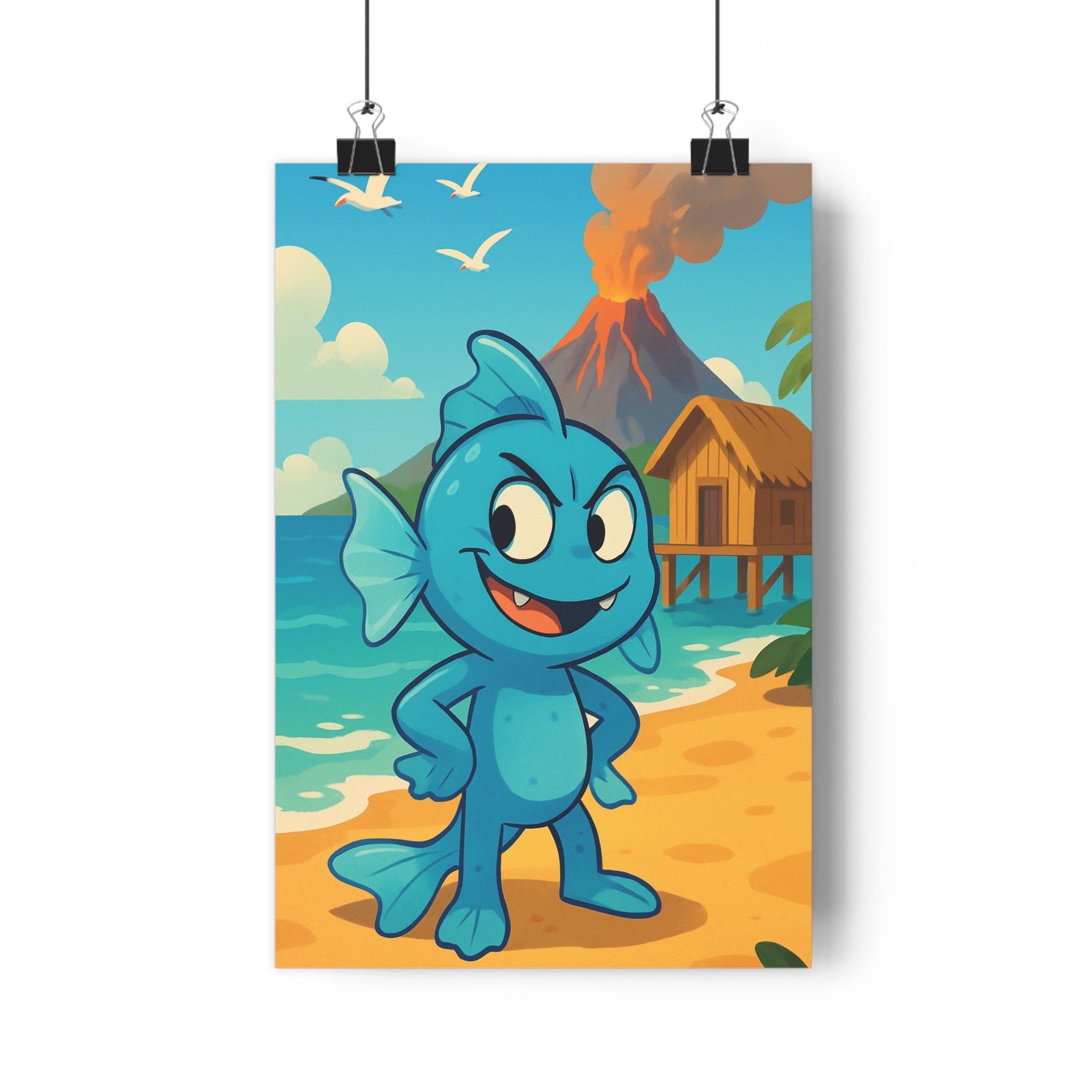 Poster décoratif cartoon tropical bleu orange joyeux chambre enfant aventure exotique vibrant unique chaleureux