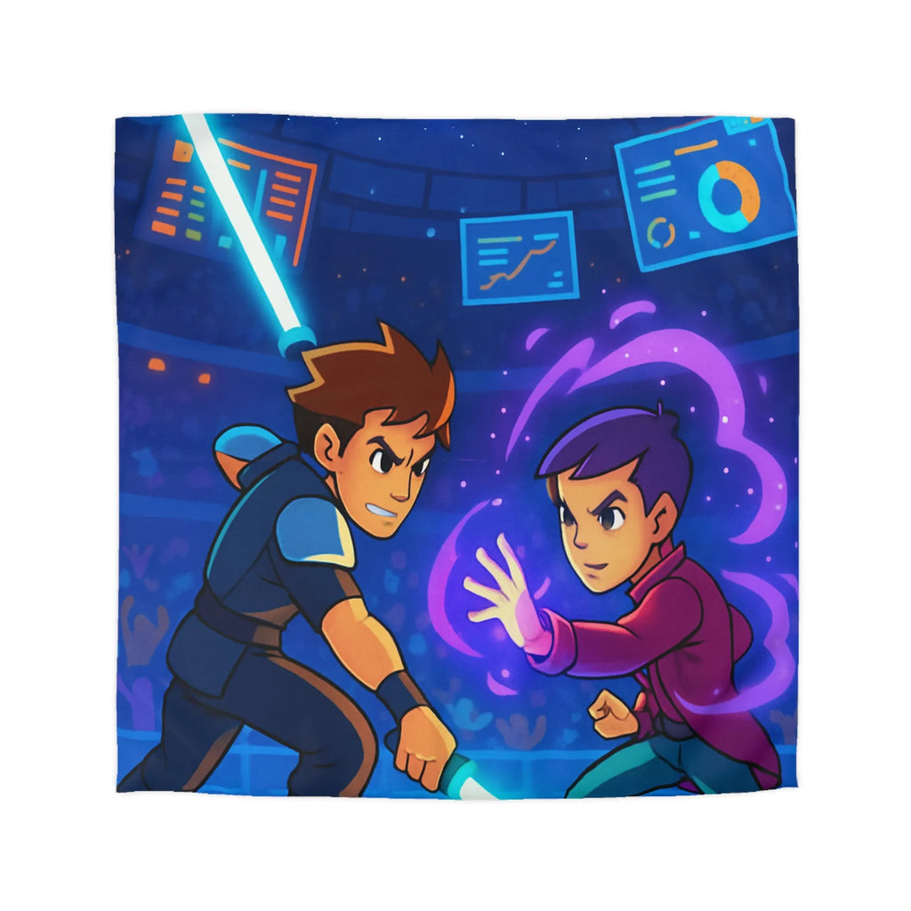 Housse de Couette Enfant Design Combat Futuriste avec Épées Laser et Pouvoirs Magiques