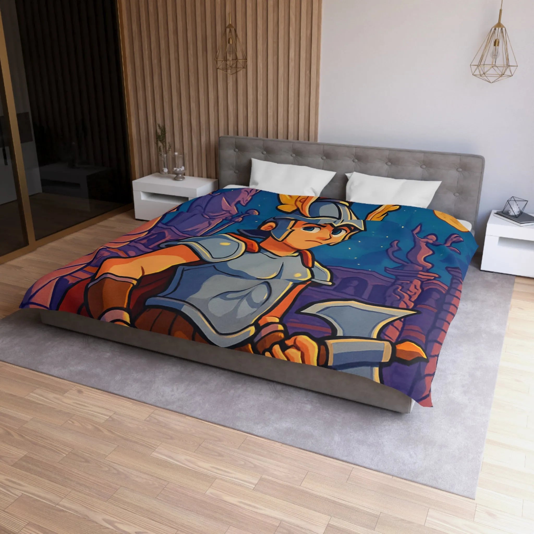 Housse de Couette Inspirée de Guerrier Épique avec Mythologie et Créatures Fantastiques