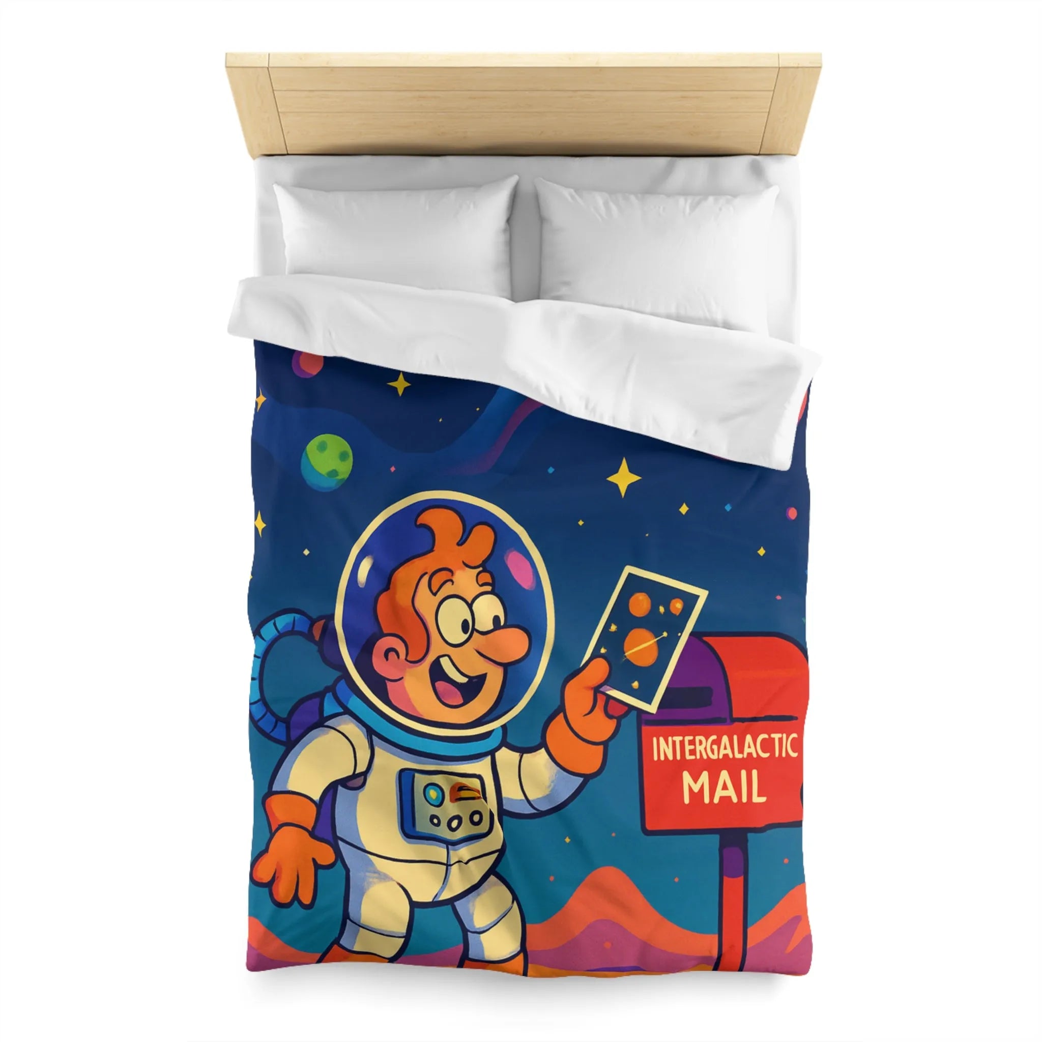Housse de Couette Espace Fantaisie avec Astronaute Coloré et Planètes Illustrées