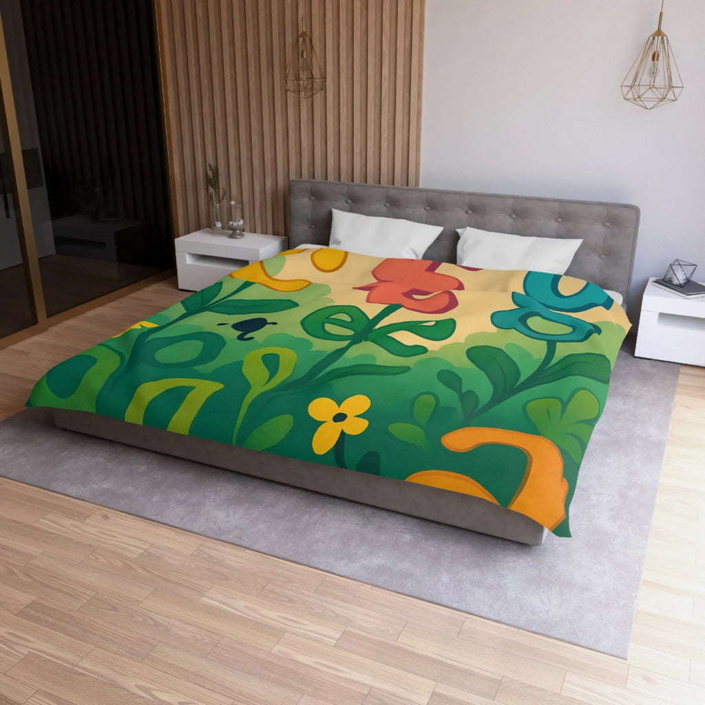 Housse de couette colorée avec lettres et fleurs pour chambre d'enfant joyeuse