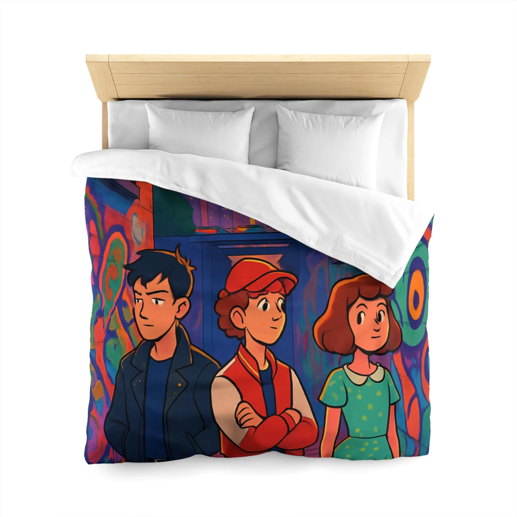 Exploration Urbaine Colorée Révélant Une Scène Enchantée de Graffiti avec Trois Adolescents