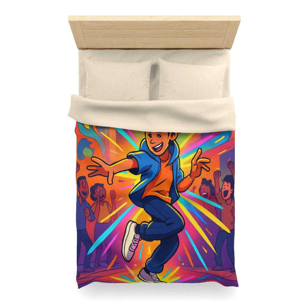 Housse couette street dance couleur vive, ambiance urbaine, dessin dynamique jeune garçon joyeux