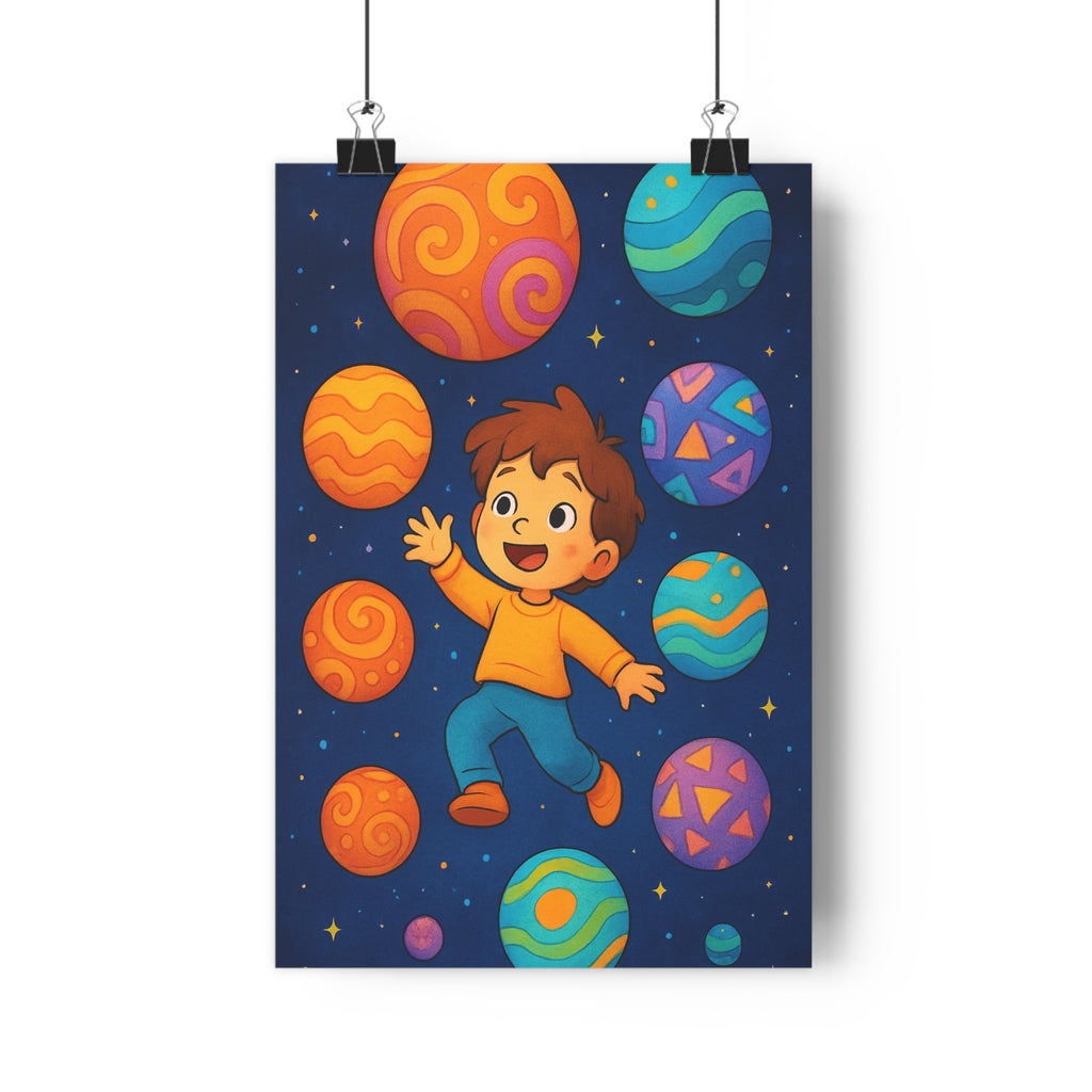 Poster décoratif enfant art conte bleu orange violet rêveur chambre joyeux 30x46 système solaire