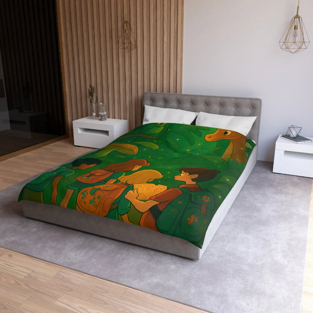 Housse de Couette Jungle Enfantine avec Créatures Magiques et Explorateurs Aventureux