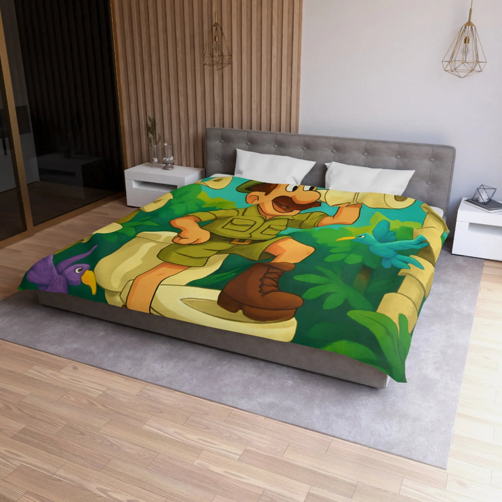 Housse de Couette Jungle Aventure avec Animaux aux Couleurs Vives et Drôle Explorateur