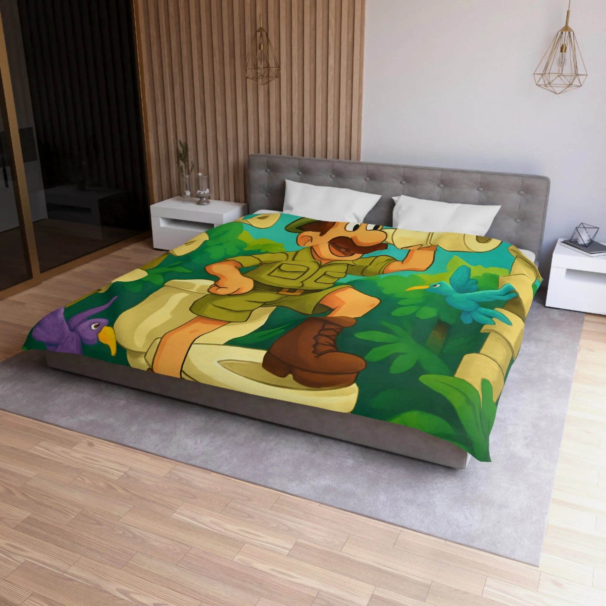 Housse de Couette Jungle Aventure avec Animaux aux Couleurs Vives et Drôle Explorateur