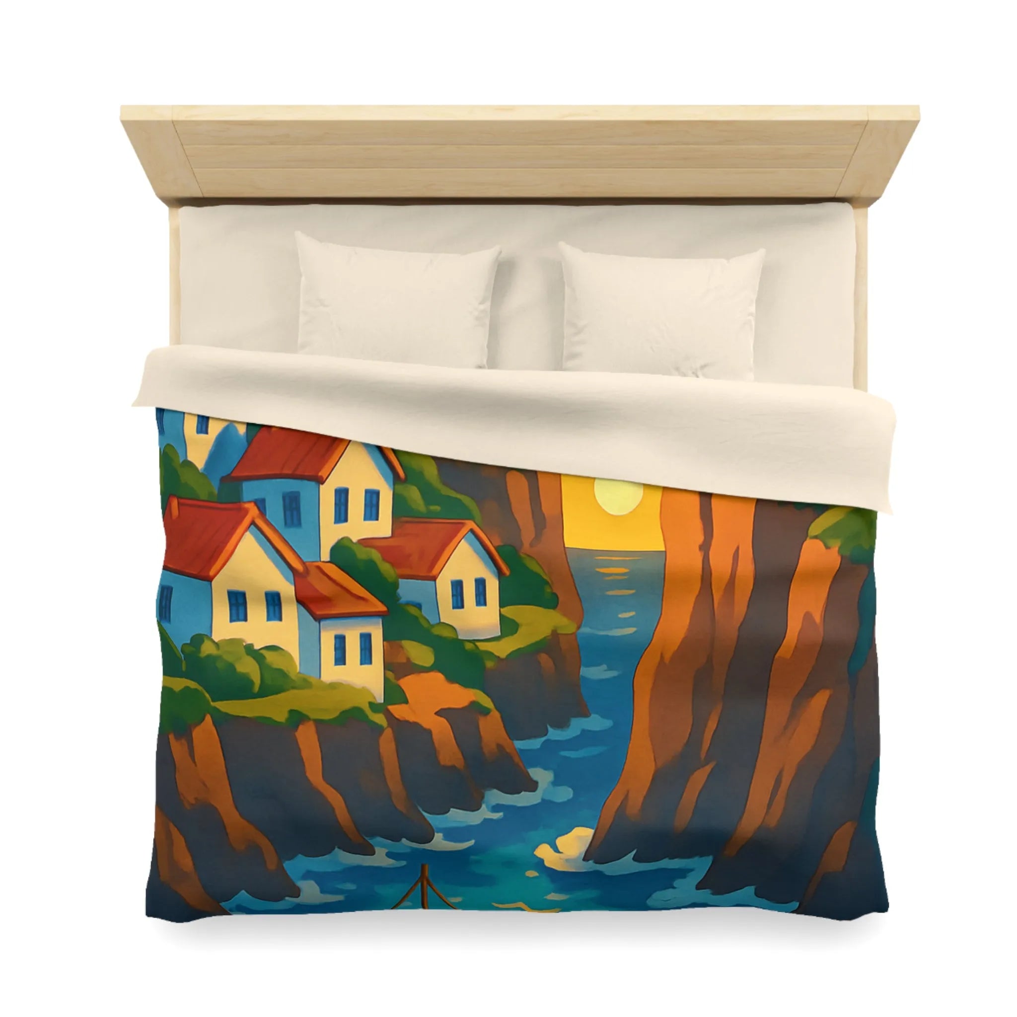 Housse de couette avec paysage côtier et phare pour chambre relaxante et colorée