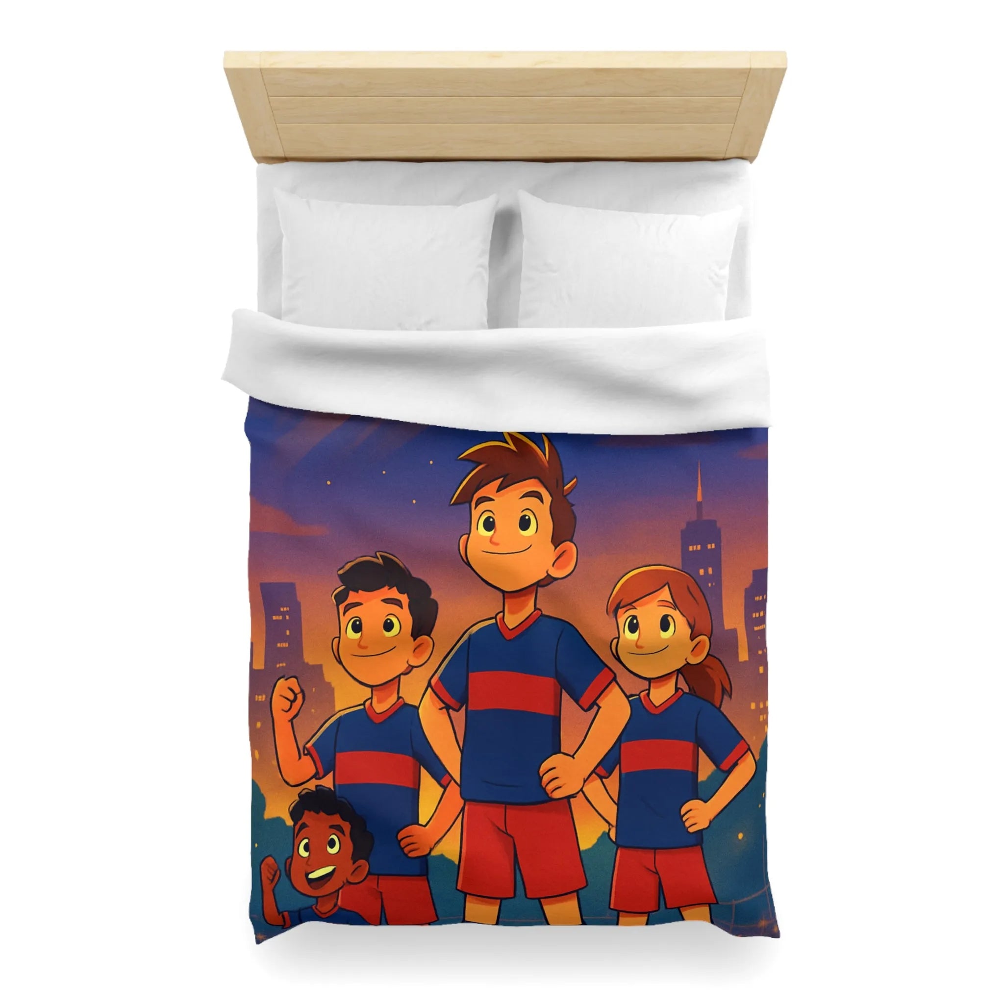 Housse de Couette Enfants avec Équipe de Football et Ballon Étoilé en Soirée
