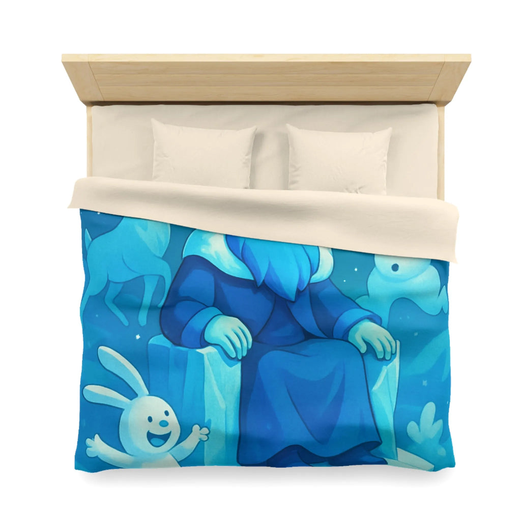 Housse de couette bleue roi de glace avec animaux et aurore boréale hivernale festive