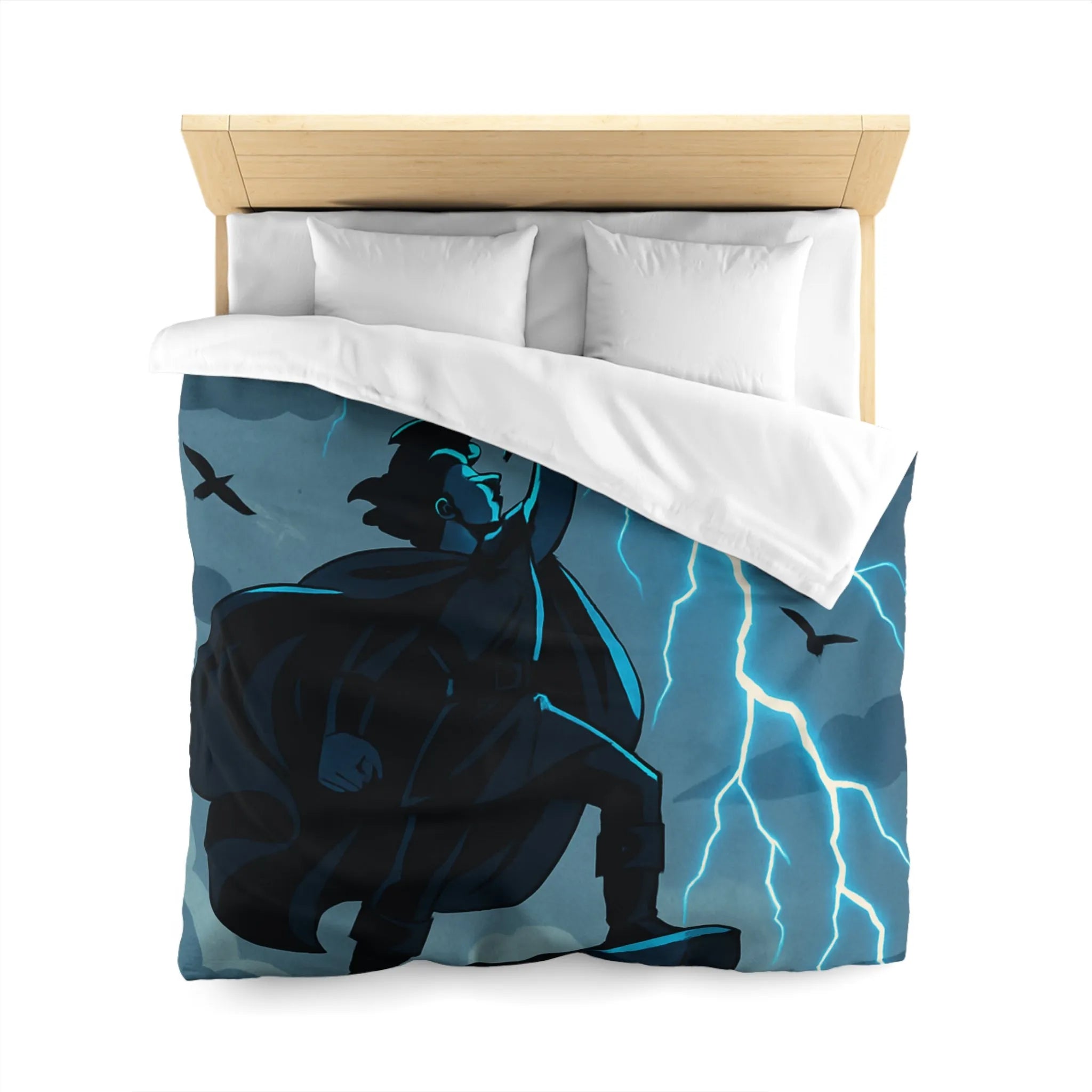 Housse de couette épique avec personnage et éclairs en style illustration fantastique