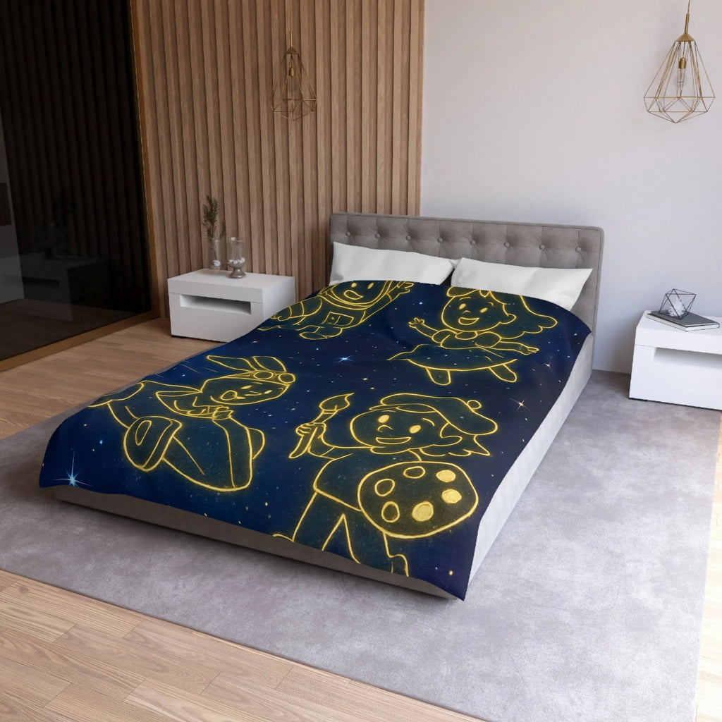 Housse de Couette Enfant Cosmos avec Constellations Astronautes Princesse Lapin Artiste