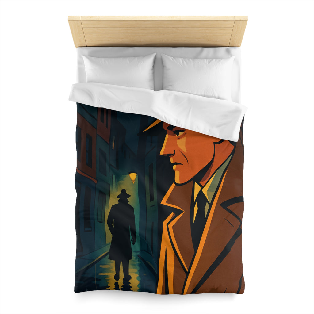 Housse de couette vintage style détective film noir avec scène de rue mystérieuse