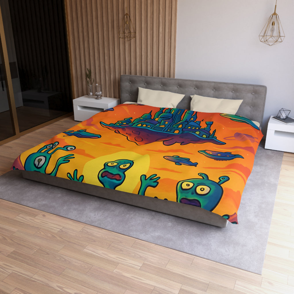 Housse de couette sur thème extraterrestre avec château flottant et OVNI colorés