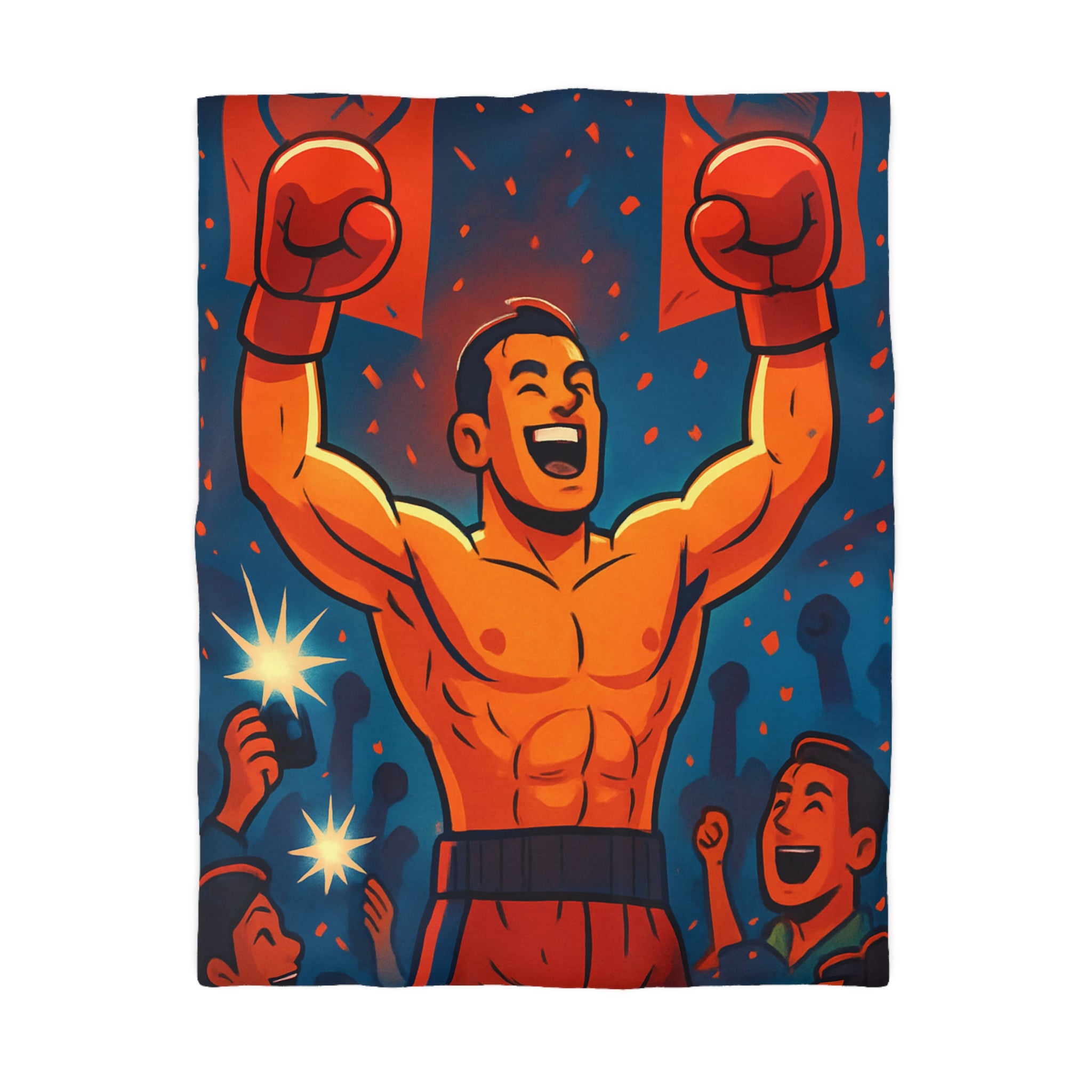 Housse de couette spectaculaire avec illustration de boxeur victorieux et public en liesse