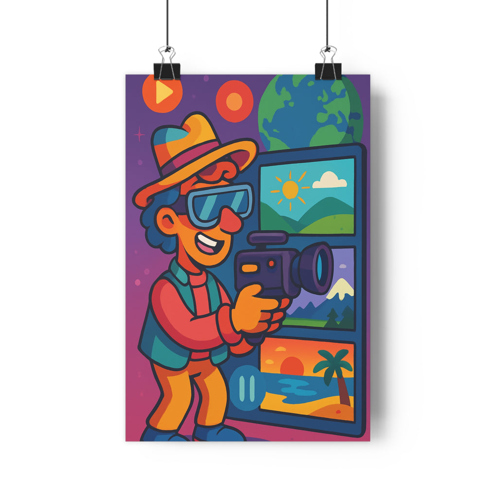 Poster décoratif créatif paysage bleu jaune salon moderne joyeux vidéaste montagne vibrant dynamique chambre