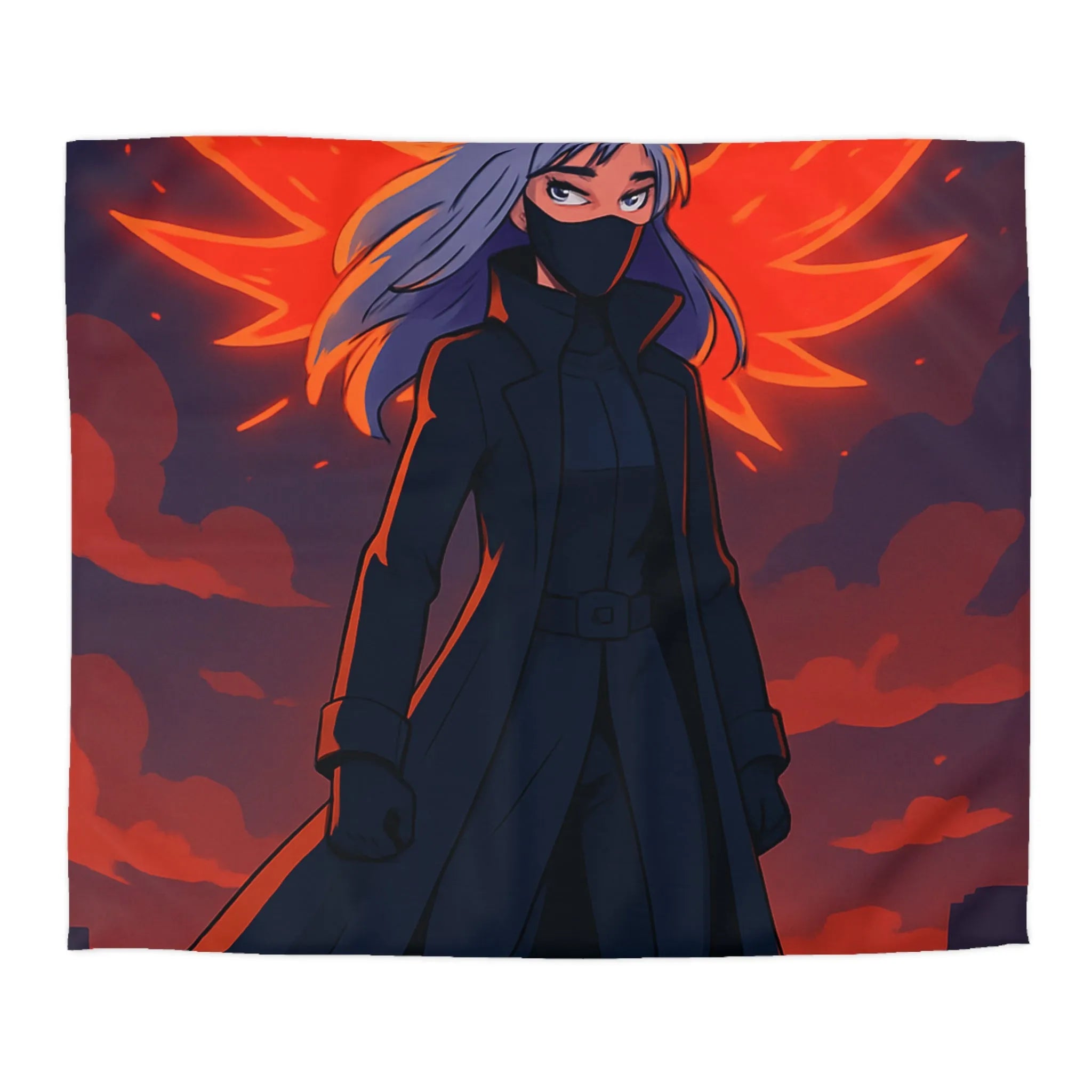 Housse de Couette Gothique avec Figure Angélique Ailée et Ville Enflammée Stylisée