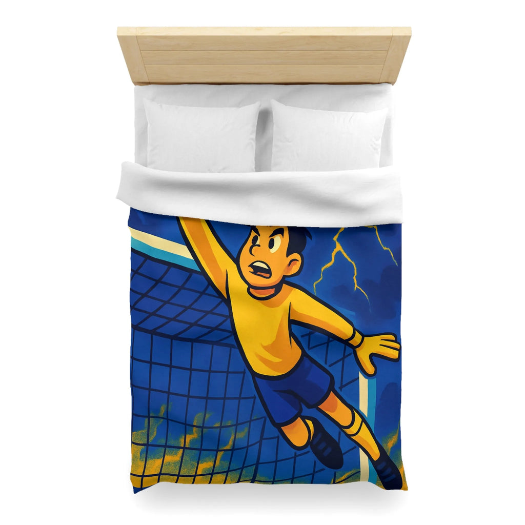 Housse de couette colorée, illustration de footballeur en action, idéale pour chambre d'enfant