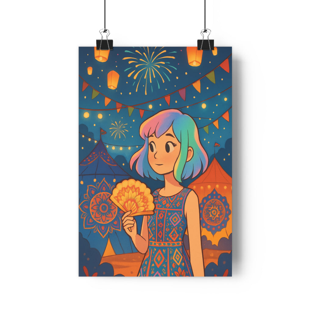 Poster décoratif dessin animé multicolore mystique festival ambiance magique chambre salon format 30x46 vibrant