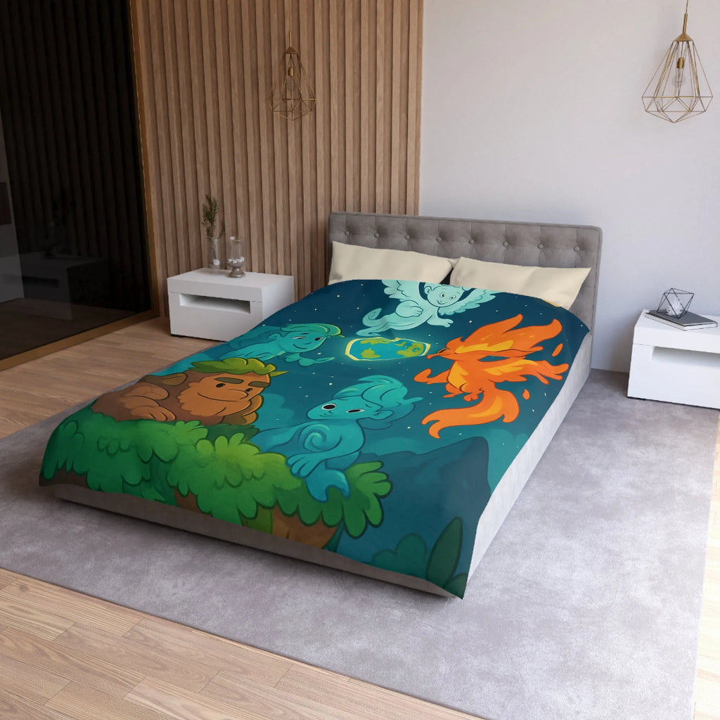 Housse de Couette Éléments Fantastiques pour Chambre Enfants avec Terre et Créatures Magiques