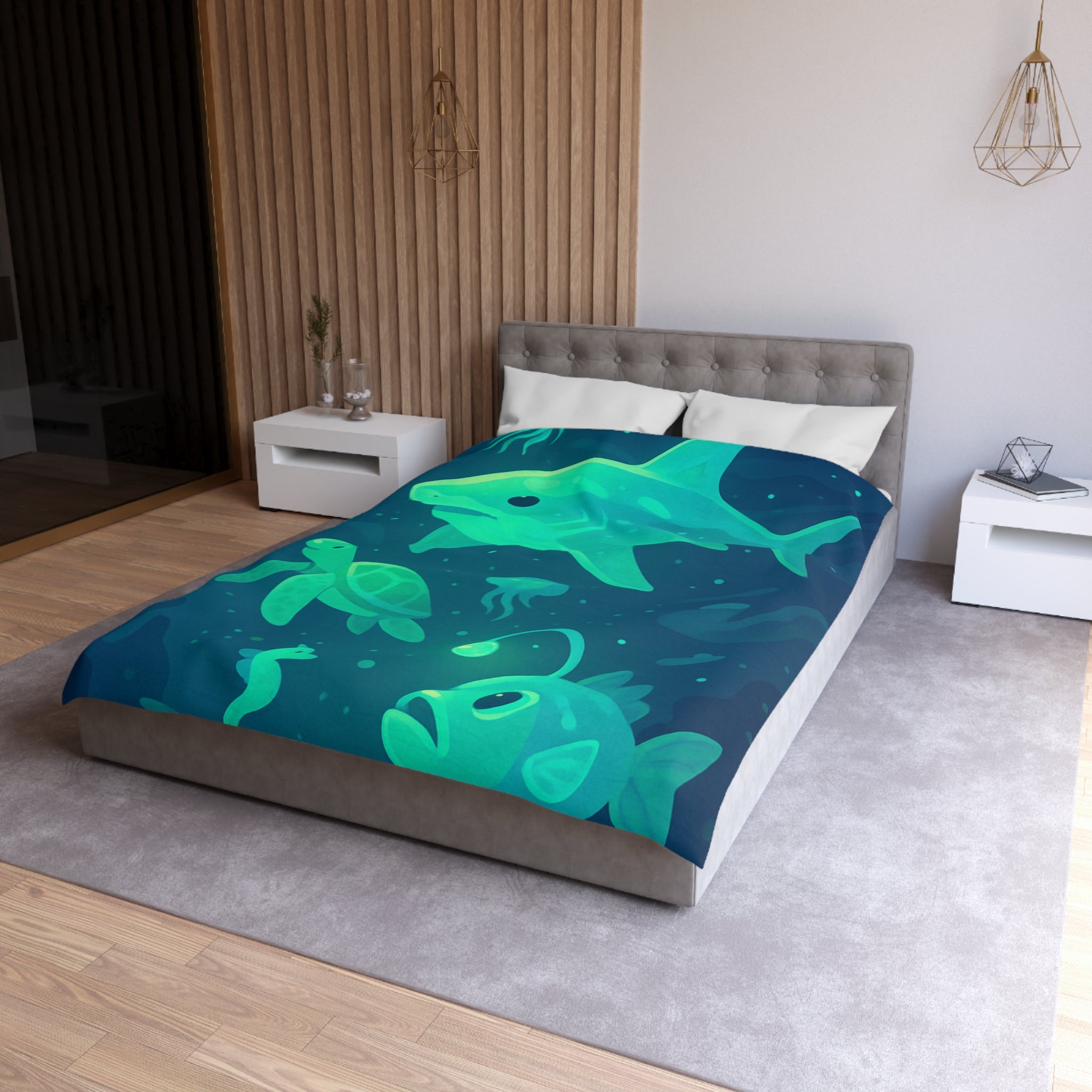 Housse de Couette Océan Lumineux avec Animaux Marins Amusants et Fantastiques Illustrés