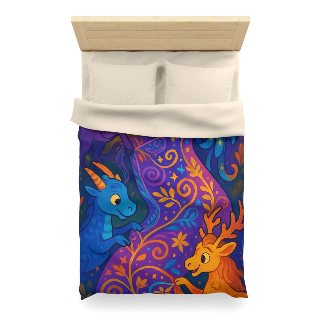 Housse de Couette Féérique Avec Créatures Magiques Colorées et Motif Floral Envoûtant