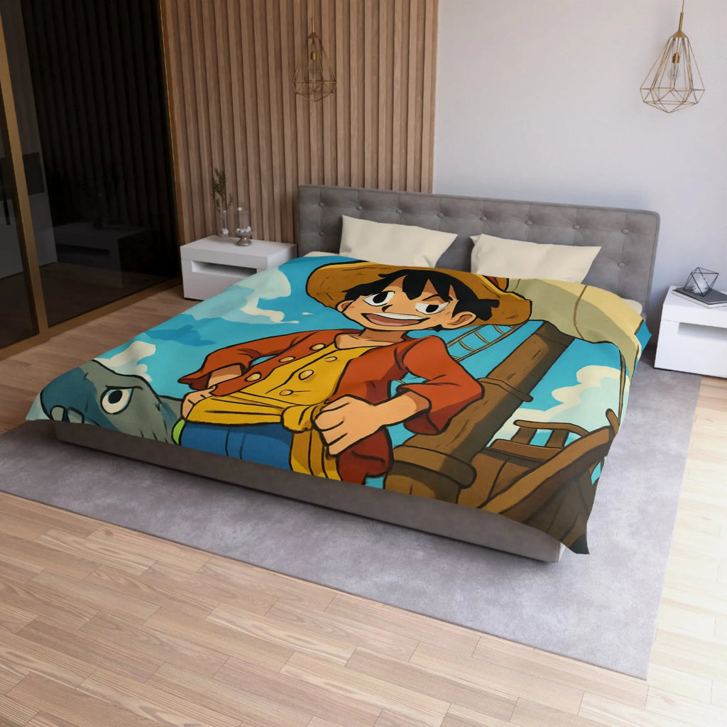 Housse de Couette Anime Pirate Enfant Aventure Bateau Mer Ciel Bleu Nuages