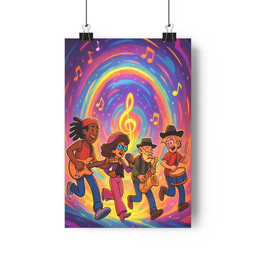 Poster décoratif fantaisie animé coloré joyeux musicien guitare chant saxophone batterie salon chambre qualité