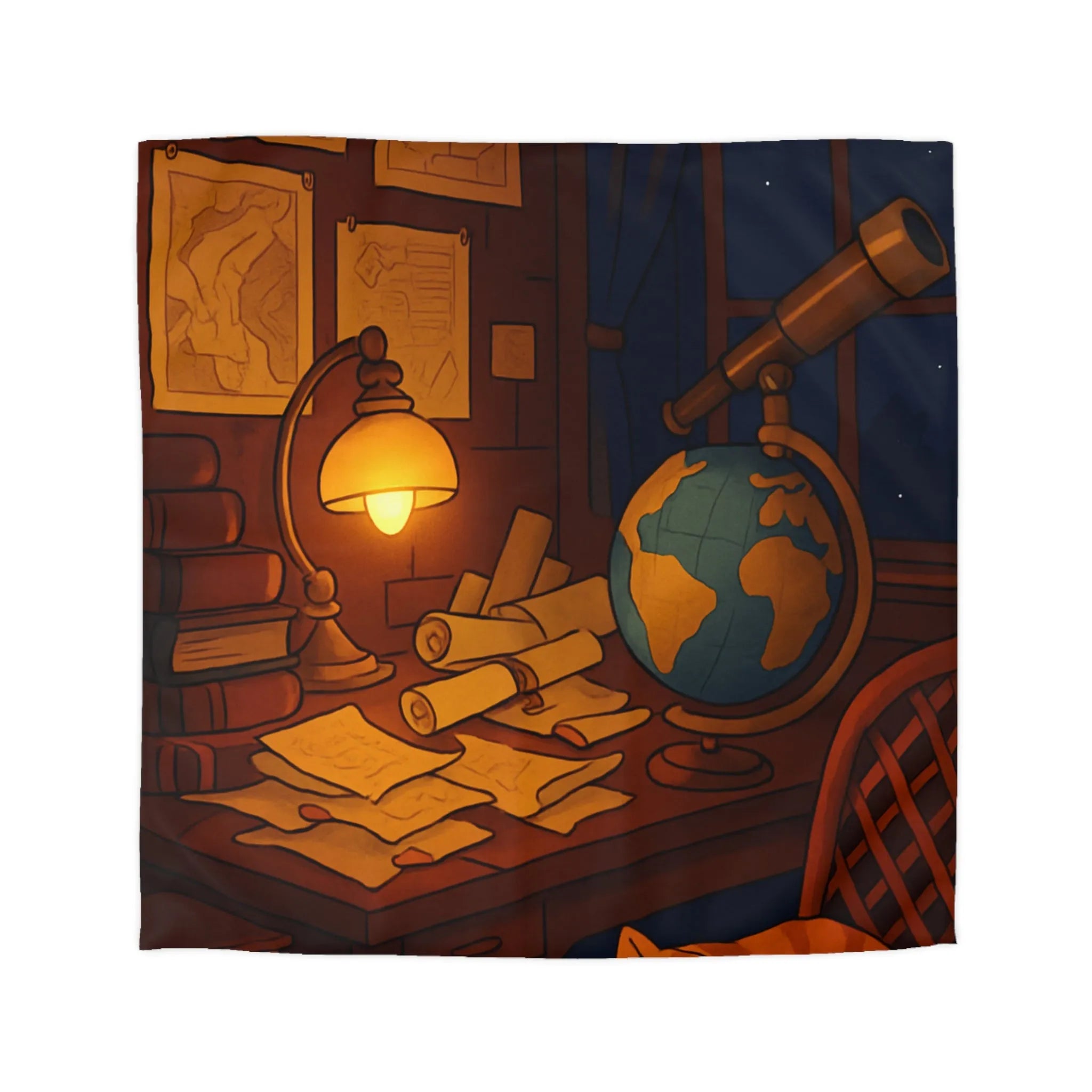 Housse de Couette Astronomie Vintage avec Chat et Globe Terrestre pour Chambre Apaisante