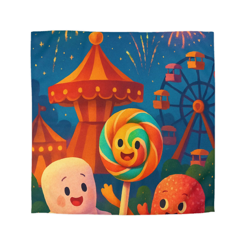 Housse de couette douce fête foraine avec marshmallow, sucette et feu d'artifice