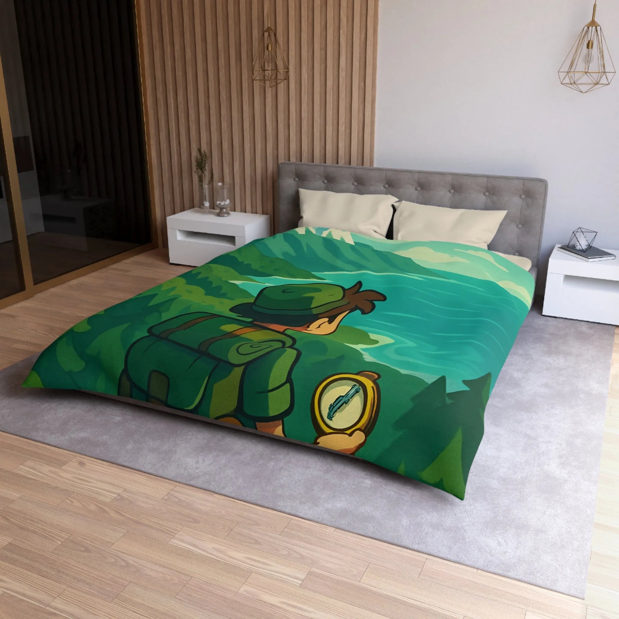 Aventure en montagne pour une housse de couette nature et voyageur contemplatif