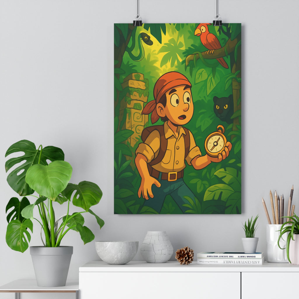 Poster décoratif aventurier vert jaune jungle mystique exotique chambre salon moderne tendance art qualité
