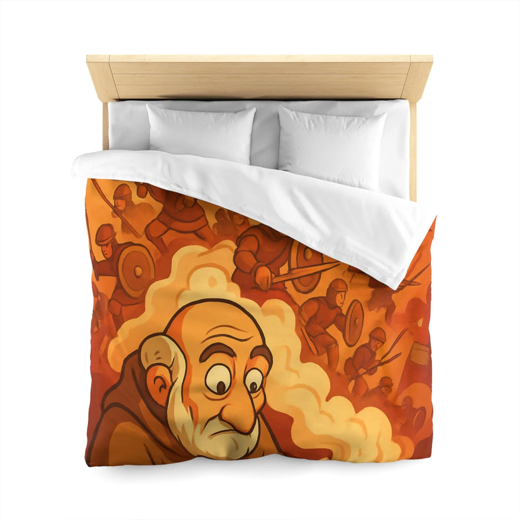 Housse de couette médiévale avec illustration de chevalier et moine en écriture créative
