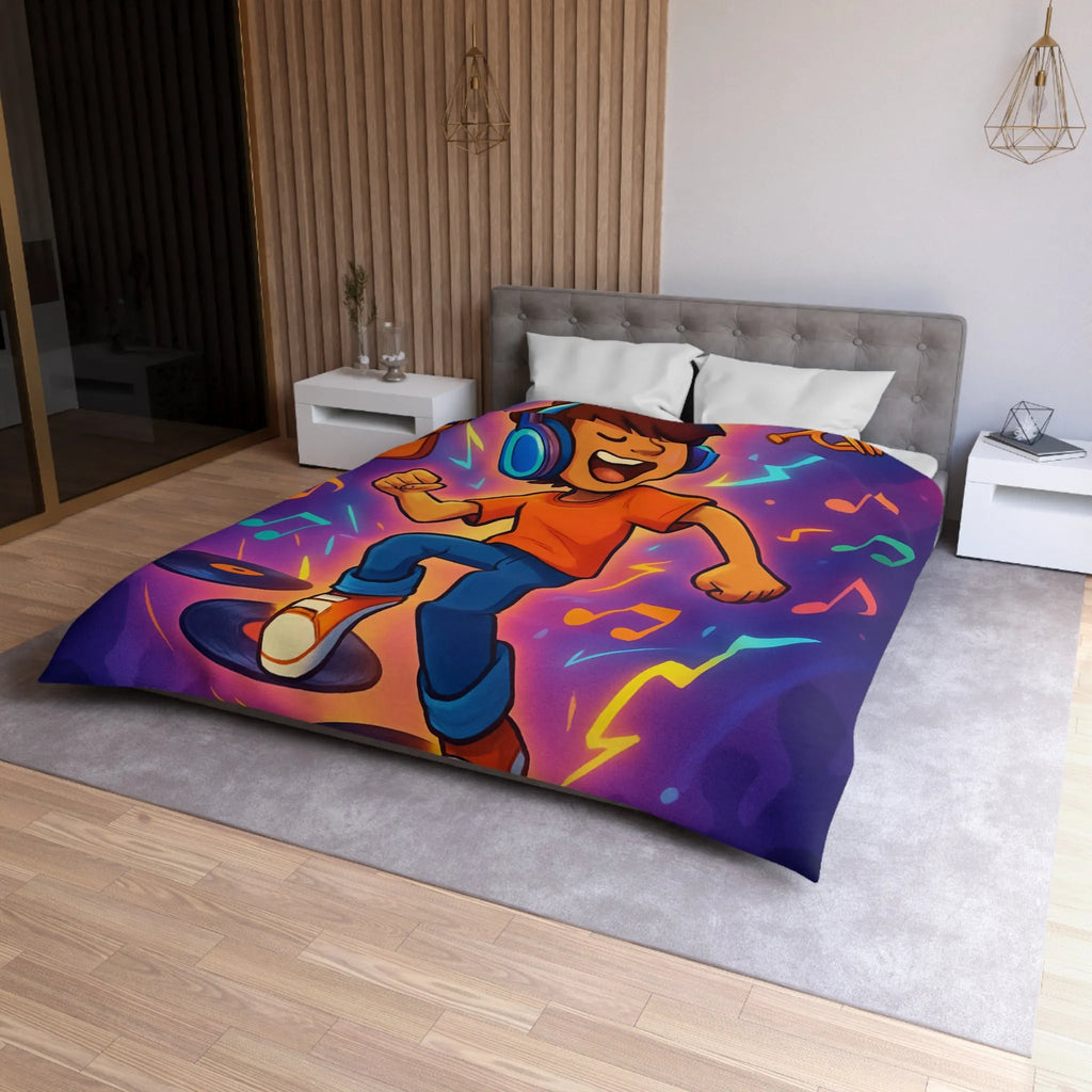 Housse de couette animée avec design musical vibrant pour chambres colorées et dynamiques