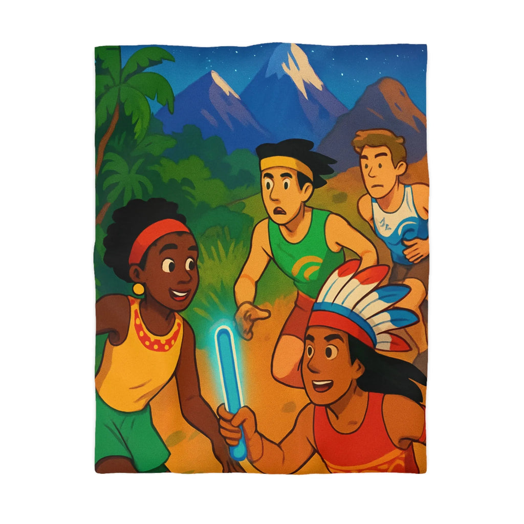 Excursion Nocturne Amusante: Housse de Couette avec Athlètes Courant sous le Ciel Étoilé