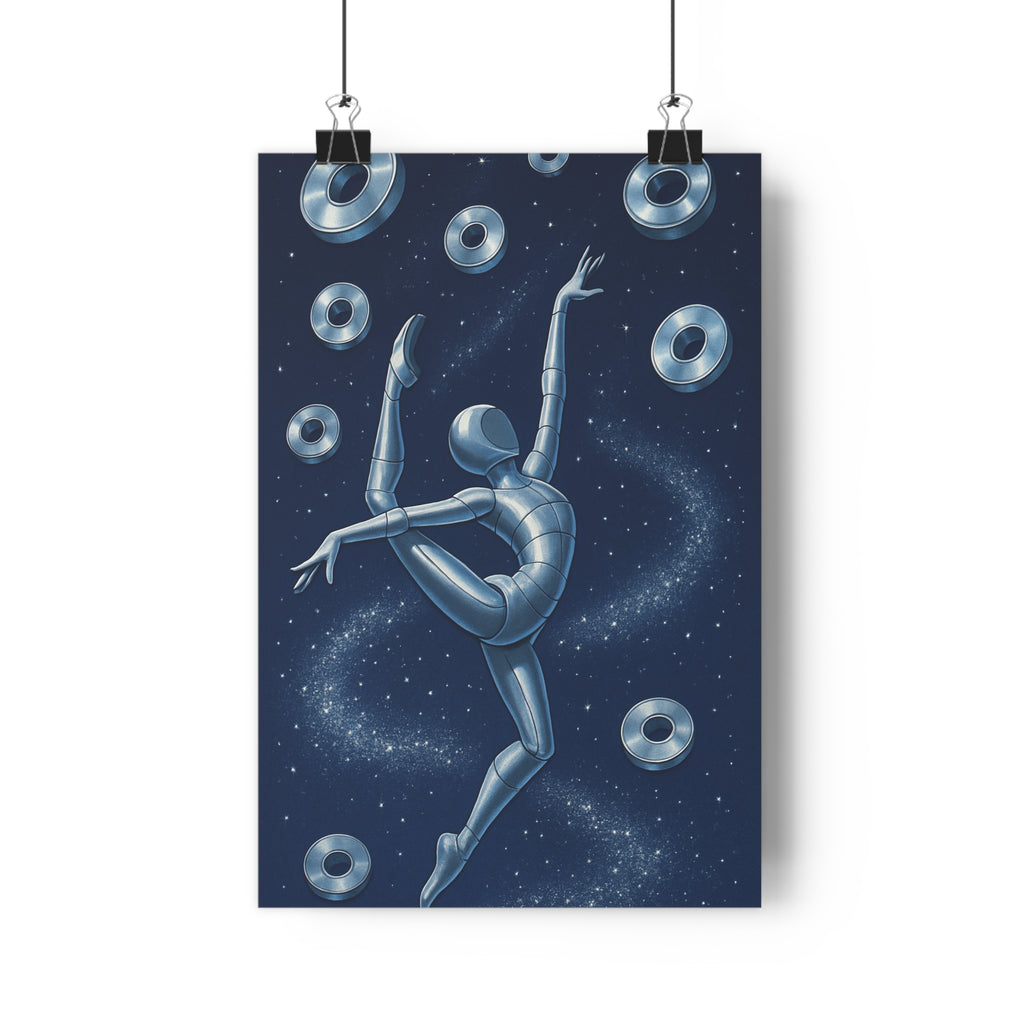 Poster décoratif danse étoilé bleu argent cartoon poétique mystique salon chambre moderne élégant tendance