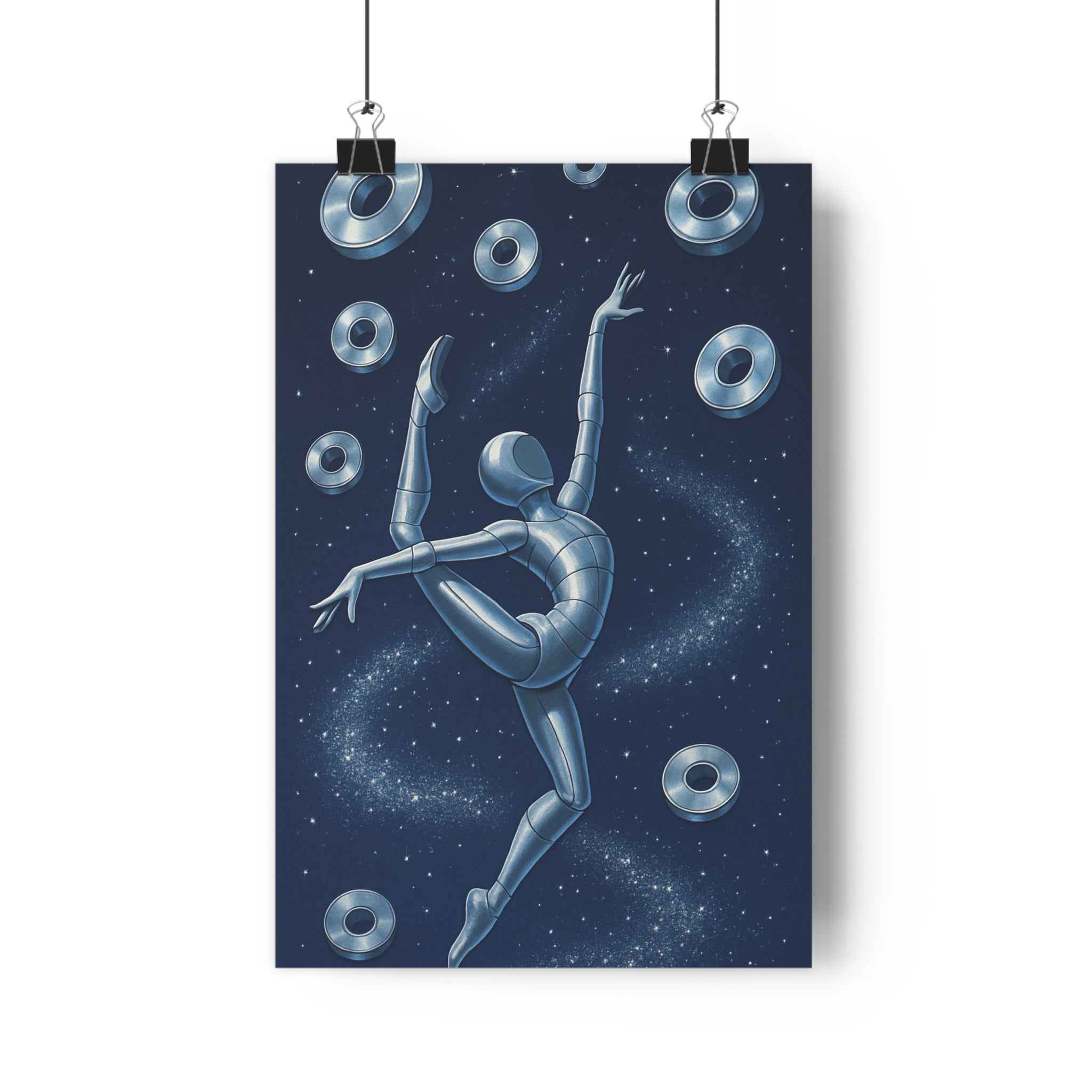 Poster décoratif danse étoilé bleu argent cartoon poétique mystique salon chambre moderne élégant tendance
