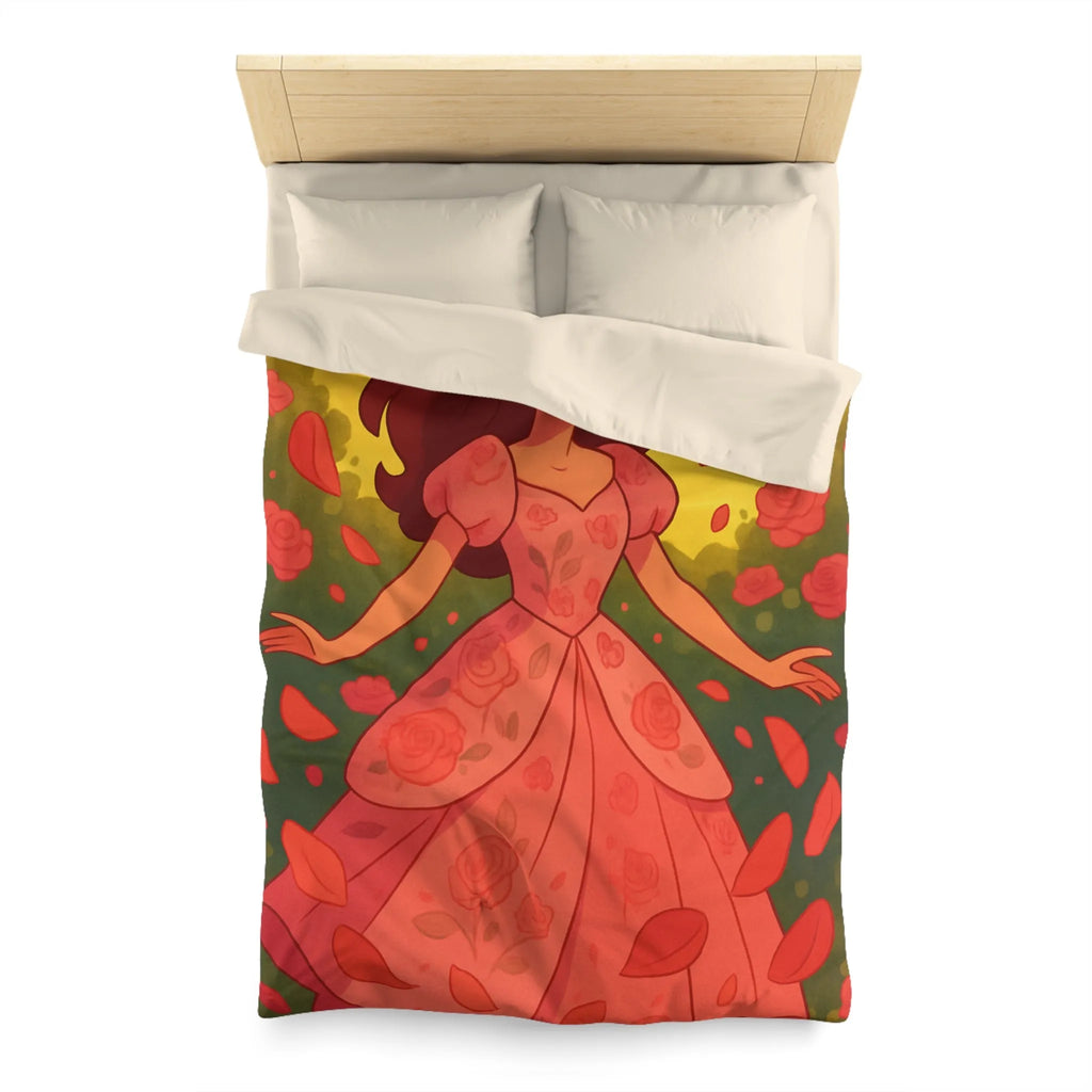 Housse de couette délicatement illustrée avec motif de danse joyeuse parmi les roses rouges