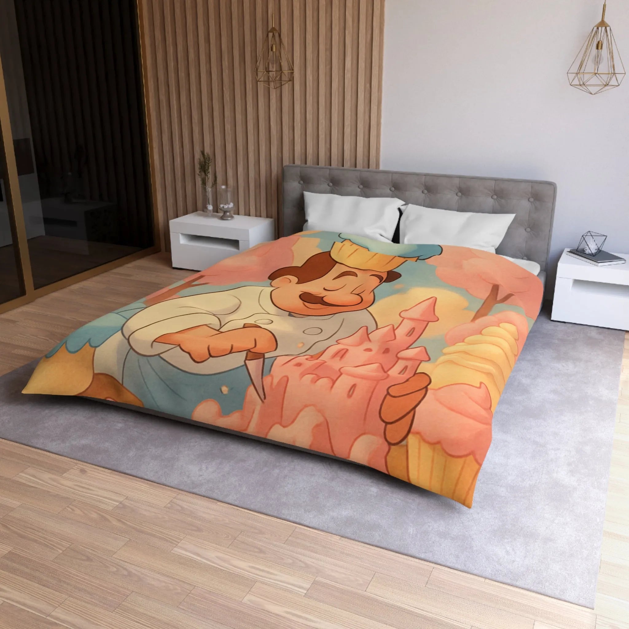 Housse de couette avec pâtissier créatif et château en crème pâtissière colorée