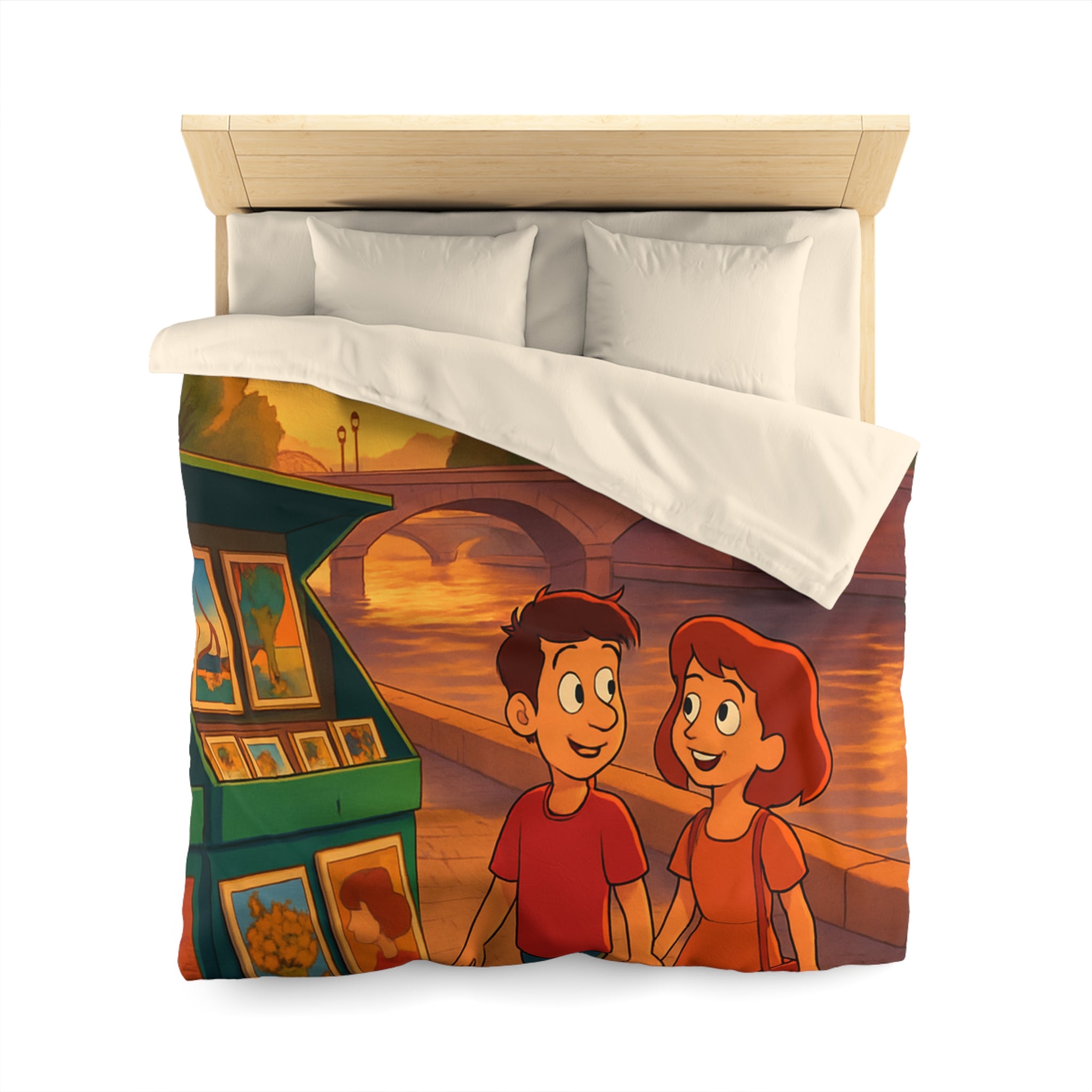 Housse de Couette Romance Parisienne Au Coucher Du Soleil Avec Vue Cathédrale