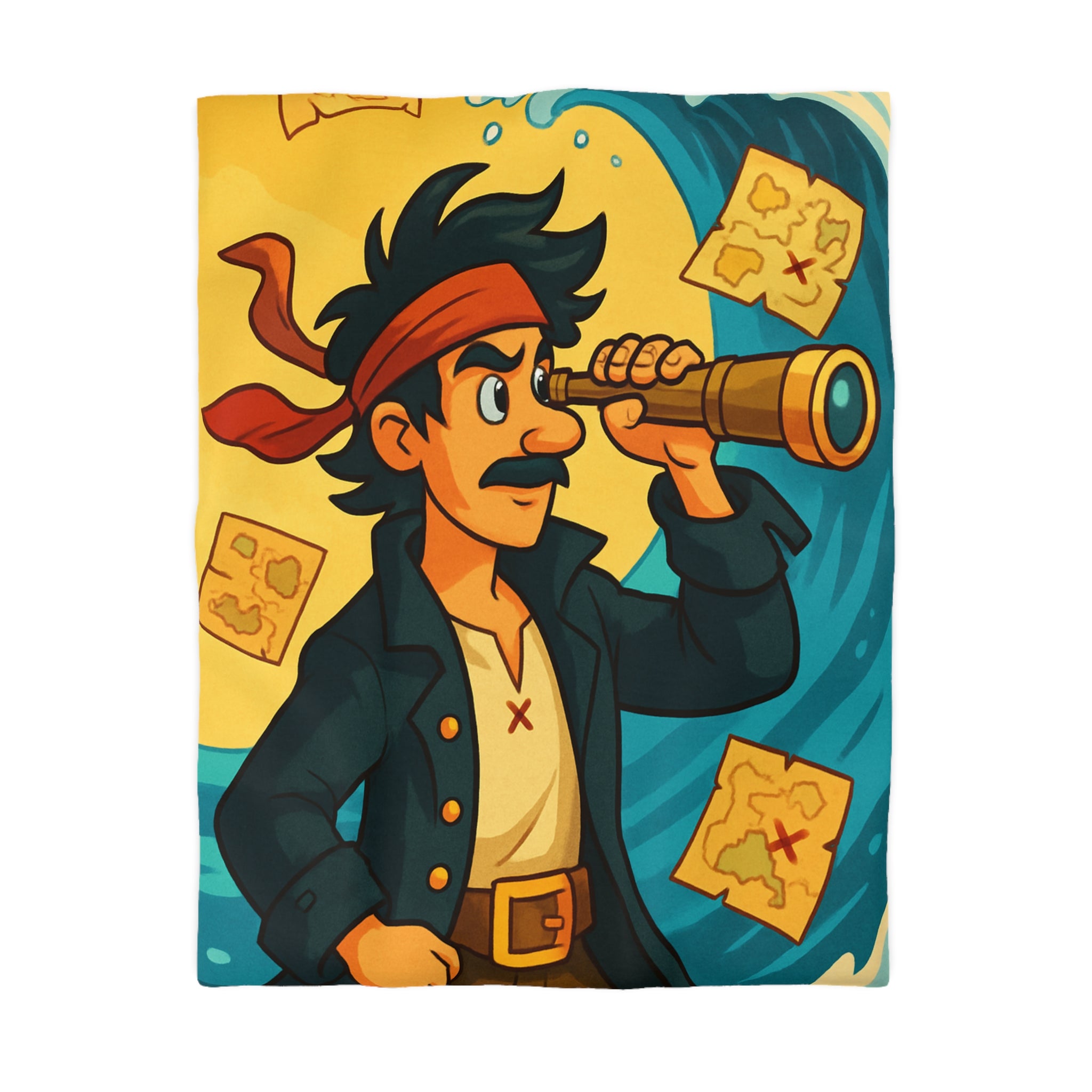 Housse de Couette Pirate pour Chambre Adulte avec Carte Trésor et Vagues Océaniques